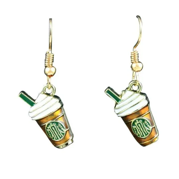 Coffee Cup Enamel Drop Earrings | Handmade - Picture 2 of 3